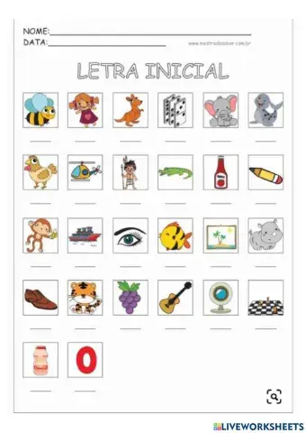 Letra inicial das palavras