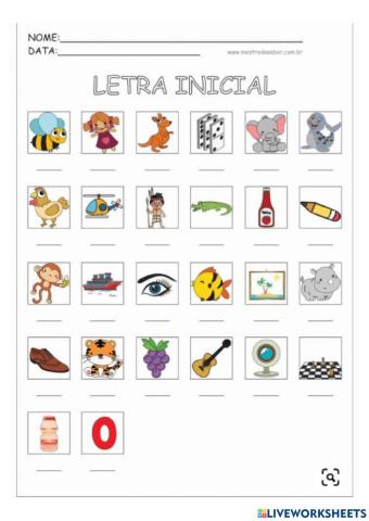 Letra inicial das palavras