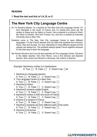 READING - English File Unit 1