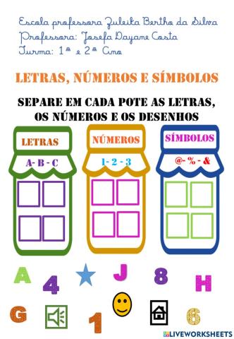 Letras, números e símbolos