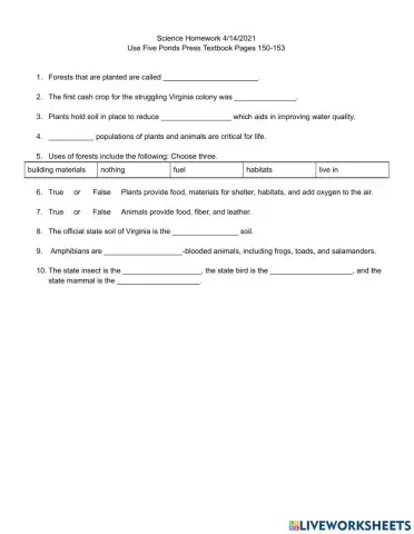 Science Homework 4.8 Plants & Animals 4-14-2021