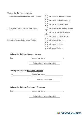 Stellung der Objekte