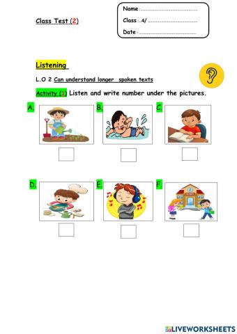 Grade 4 listening and writing activity