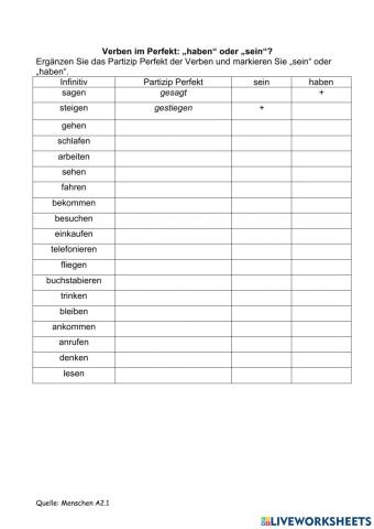 Perfekt (haben&sein)