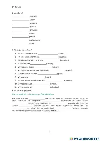 Perfekt - Leseverstehen