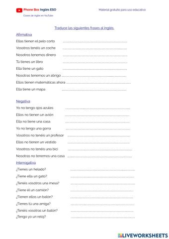 1º ESO Have got. ejercicio.3