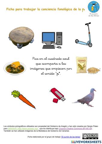 Ficha interactiva para trabajar conciencia fonológica del sonido “p”
