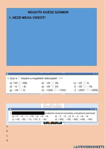 Negatív egész számok