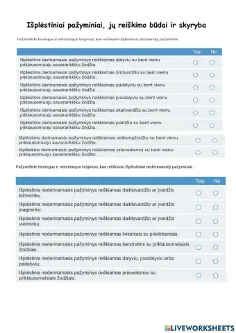 Išplėstiniai pažyminiai, jų reiškimo būdai ir skyryba.