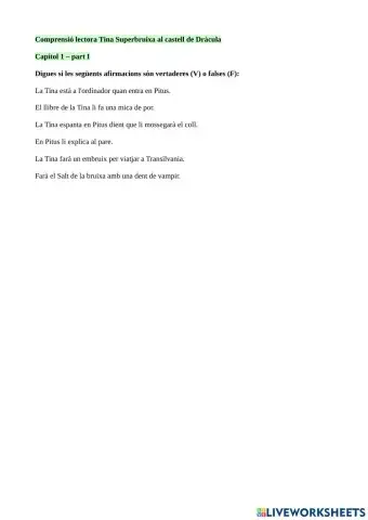 Comprensió lectora Tina Superbruixa al castell de Dràcula, Capítol 1
