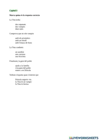 Comprensión lectora Tina Superbruixa al castell de Dràcula, Capítol 3
