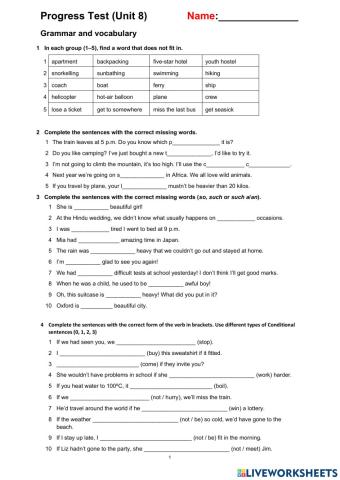 Progress Test Unit 8a Form 11