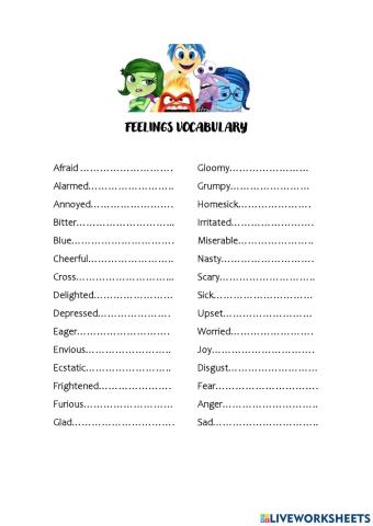Feelings vocabulary