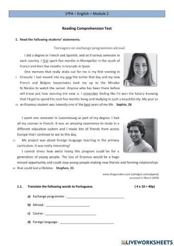 Teenage students in exchange programmes abroad