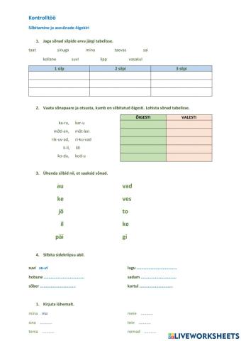 Silbitamine ja asesõnade õigekiri, 2.klass, kontrolltöö