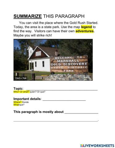 Gold Rush paragraph summarizing