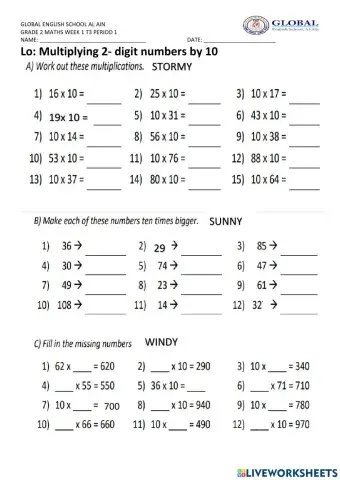 Multiply 2 digit by 10