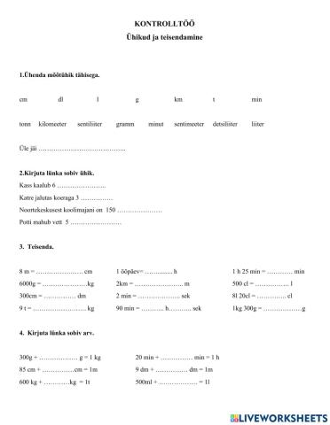 Kontrolltöö ühikud