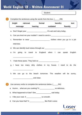 World English 1 - Part B - Evaluation Exercises for Units 7 to 9