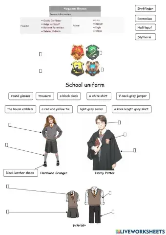 School uniform - Vocabulary - Writing - Dictation