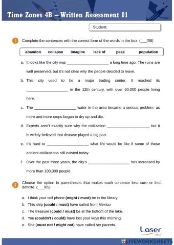 Time Zones 4 - Part B - Evaluation Exercises for Units 7 to 9