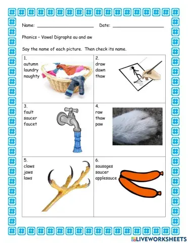 Vowel Digraphs au and aw
