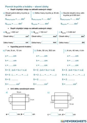 Povrch krychle a kvádru - úlohy