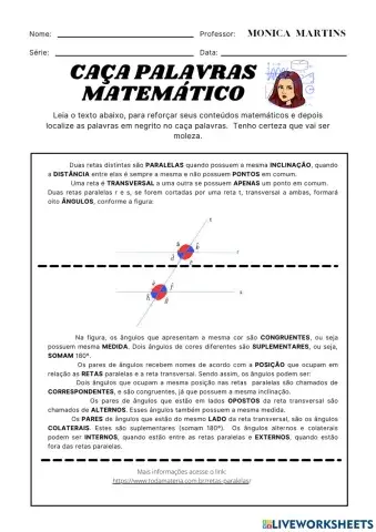 Retas paralelas cortadas por transversais e seus ângulos.