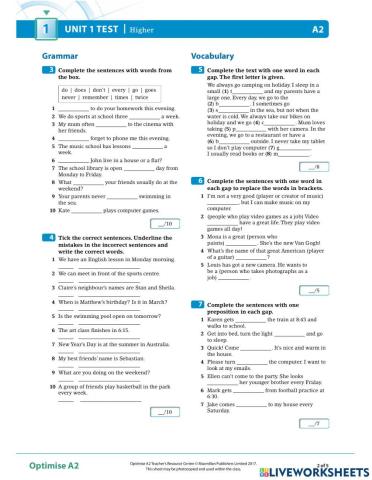 Optimise A2 Unit 1 test