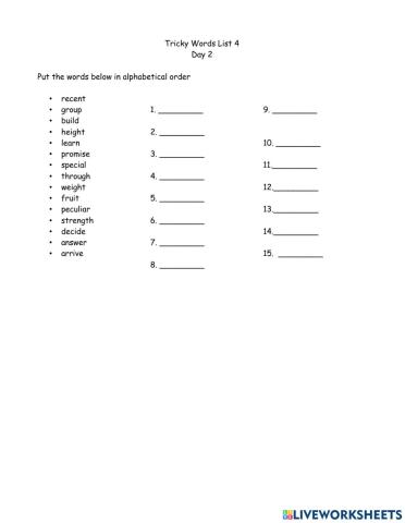 Tricky Words List 4 Day 2