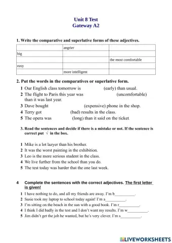 Unit 8 Test Gateway A2