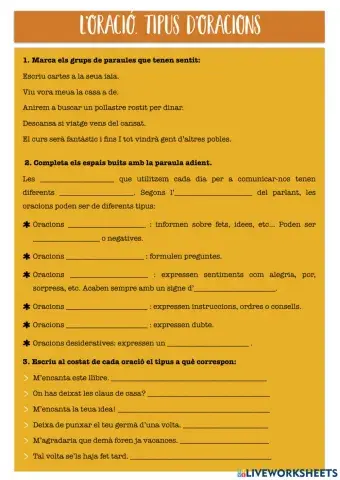 Oracions. Tipus d'oracions.