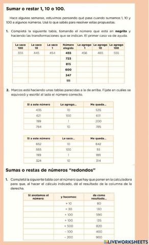 Sumar y restar 1, 10 o 100