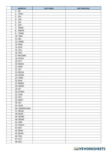 80 Irregular verbs to complete