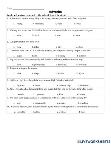 Adverbs that tell When