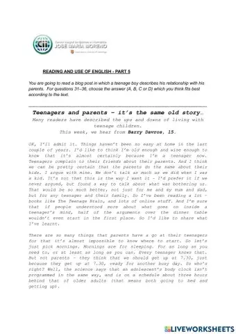 Mock exam 3 - reading (first for schools trainer 2)