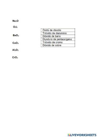 combinaciones con oxígeno RELACIONAR