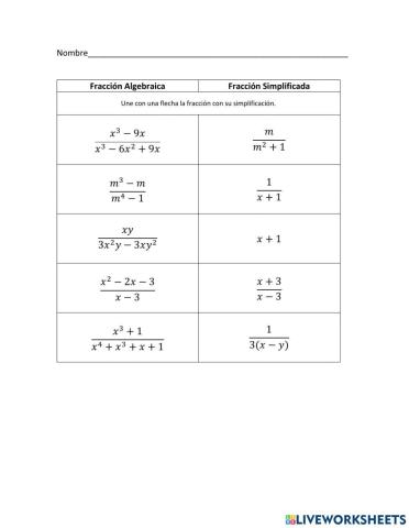 Simplificacion Fracciones Algebraicas