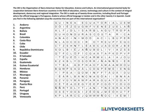 Paises OEI Sopa de Letras