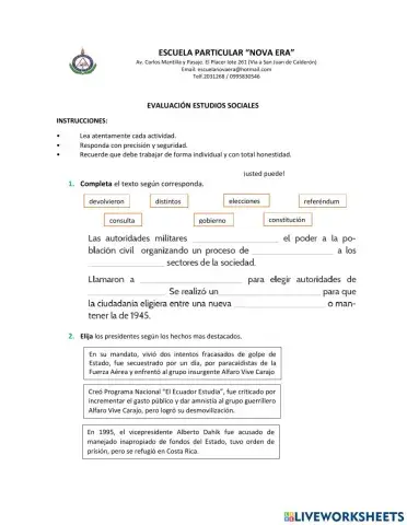 Evaluación 1 parcial 2Q EE.SS 7mo