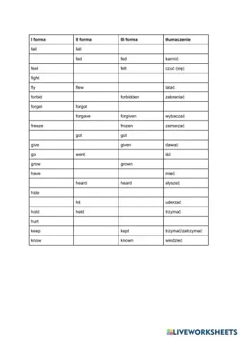 Irregular verbs