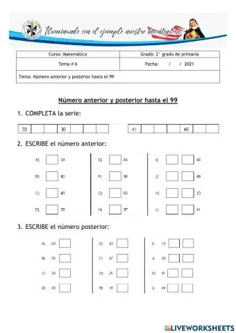 Numero anterior y posterior 99