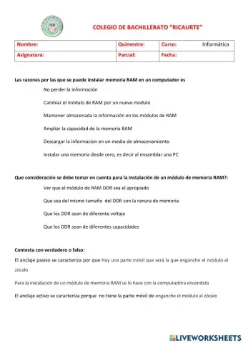 Ficha 03 memorias ram 2do informatica