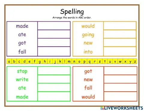 Spelling ABC order DJ