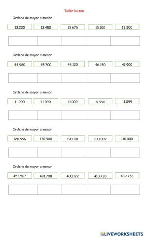 Ordena de mayor a menor