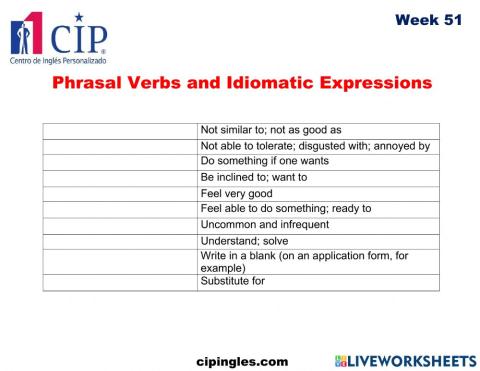 Phrasal Verbs and Idiomatic Expressions and food Week 51