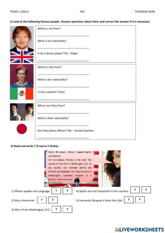Countries, Nationalities and opposites