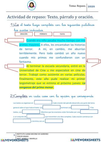 Texto, párrafo y oración