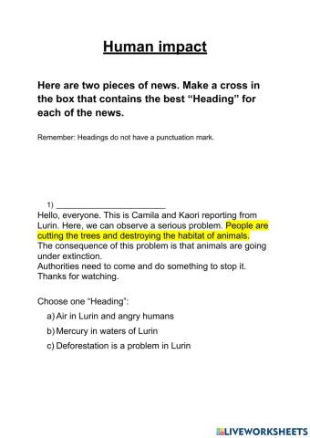 Human impact- news heading
