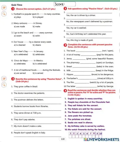 10th Grade Unit 7 Passive Voice Quiz